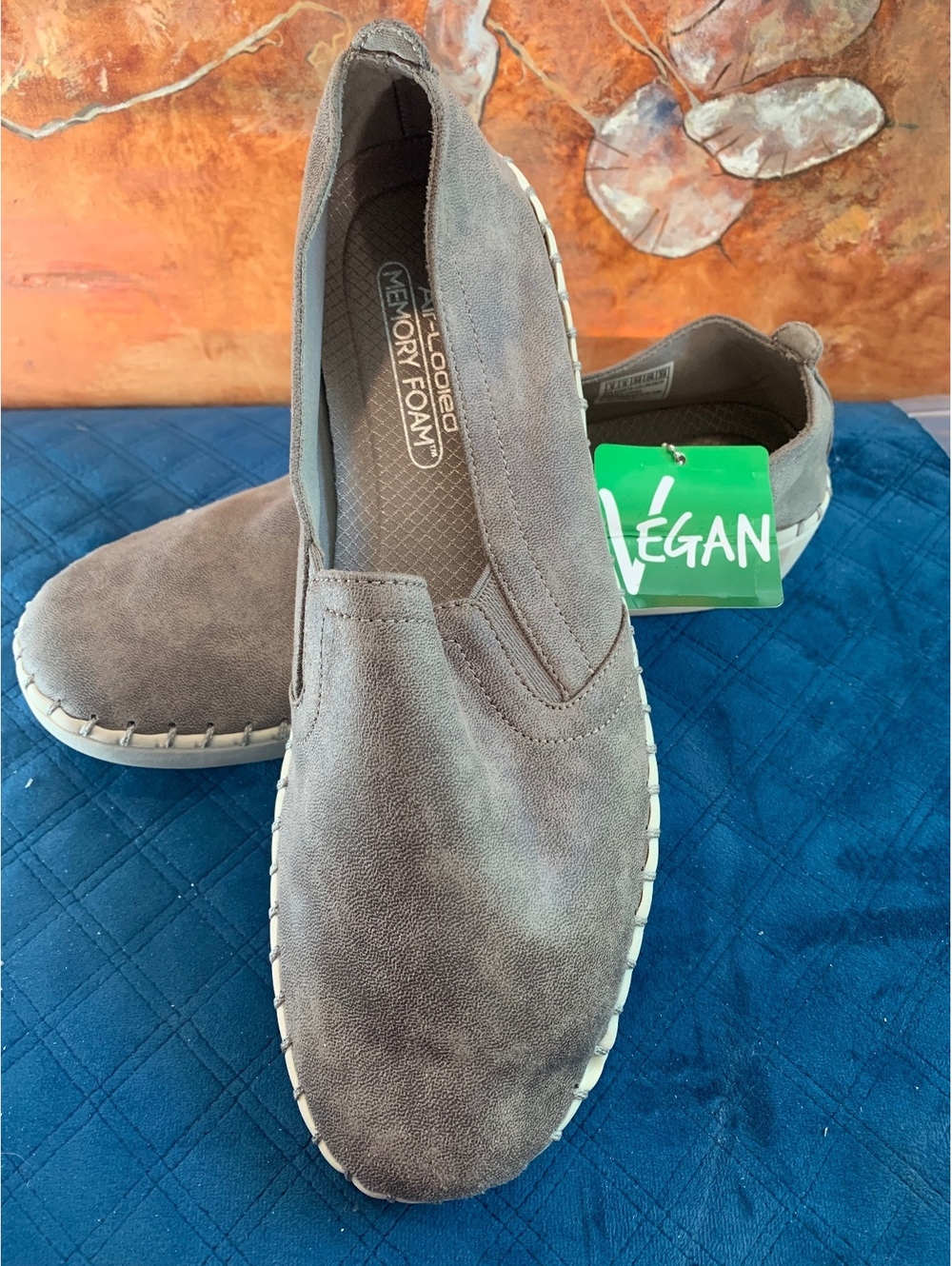 Skechers Air-Cooled Memory Foam Vegan Slip-On Shoes - Gray, Size 9